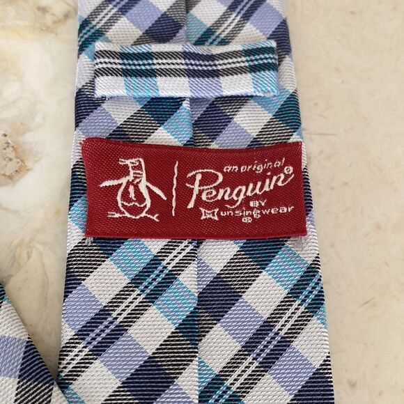 Original Penguin 100% Skinny Tie Blue Plaid - Unisex - Picture 5 of 8